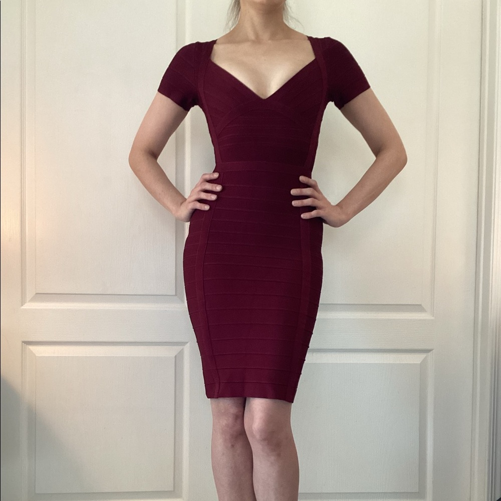Herve Leger Maroon Bandage Dress XS (2)
